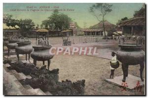 Annam Hue Old Postcard Court to the pagoda in Gia Long in the palace Indochin...