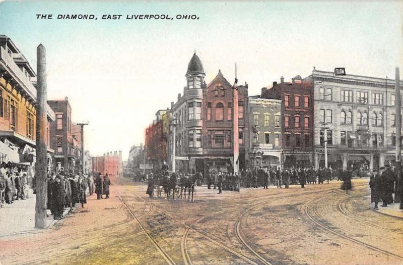 The Diamond in East Liverpool Ohio Antique Postcard L643