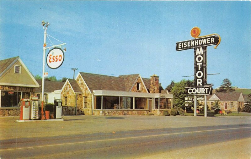 Newport Tennessee 1960s Postcard Eisenhower Motor Court ESSO Gas Station