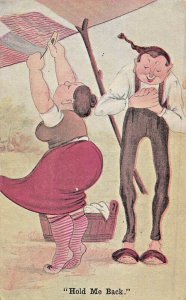 HOLD ME BACK-MAN ADMIRES LARGE WOMAN~1912 COMIC ROMANCE POSTCARD