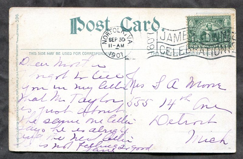 dc328 - RICHMOND Va 1907 Confederate General Robert Lee House. Jamestown Slogan