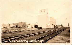 Postcard MT Terry RPPC Real Photo Grain Elevators Railroad Tracks 1908 L9