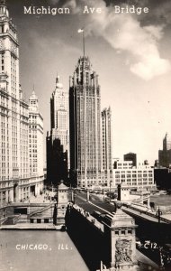 Postcard Real Photo Buildings Michigan Ave. Bridge Chicago IL Illinois RPPC