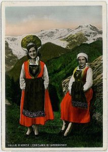 31720 vintage AOSTA province postcard - COSTUMES - GRESSONEY 1950-