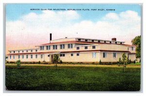 Service Club Republican Flats  Fort Riley Kansas UNP Linen Postcard T7