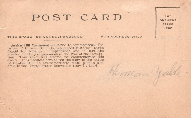 Vintage Postcard Bunker Hill Monument Historical Fought Boston Massachusetts MA