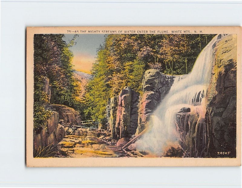 Postcard As The Mighty Streams Of Water Enter The Flume, White Mts., N. H.