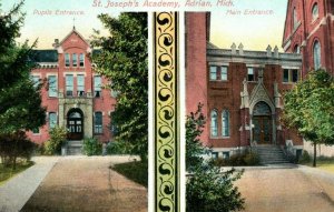 C. 1910 St. Joseph's Academy Entrance Adrian MI Postcard F58 