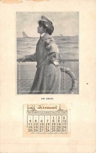 WOMAN SHIP CALENDAR EMBOSSED NOVELTY POSTCARD 1910