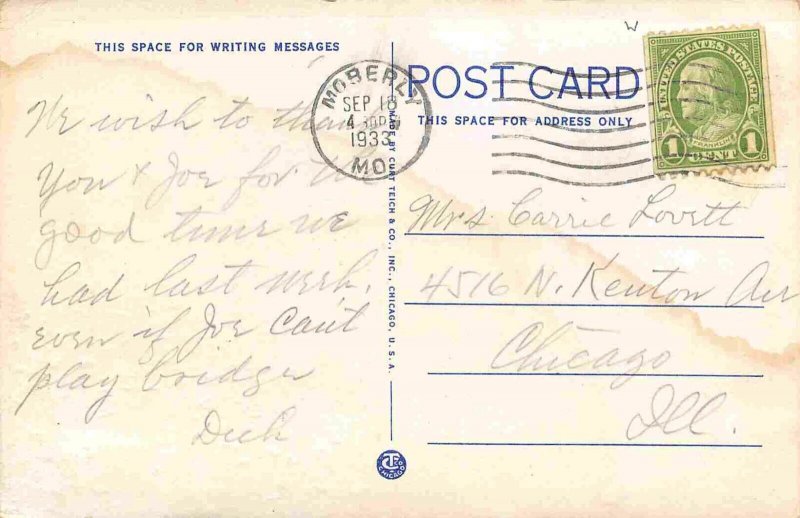 Junior College Moberly Missouri 1933 postcard