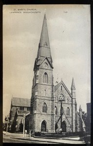 Vintage Postcard 1930's St. Mary's Church, Lawrence, Massachusetts (MA)