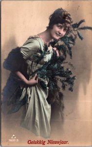 Victorian Lady Happy New Year Vintage RPPC C003