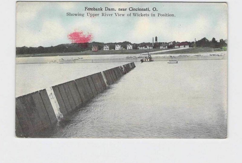 PPC POSTCARD OHIO CINCINNATI FERNBANK DAM SHOWING UPPER RIVER VIEW OF WICKETS IN