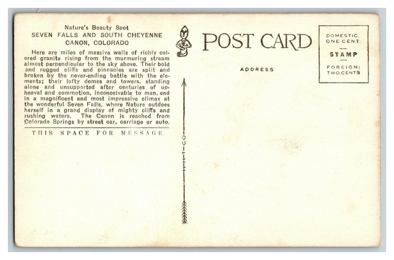 Postcard CO Seven Falls So. Cheyenne Canon Vintage Standard View Card 