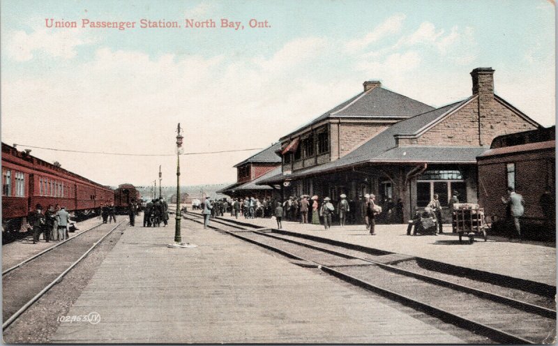 North Bay Ontario Union Passenger Station Train Depot Unused Postcard G84