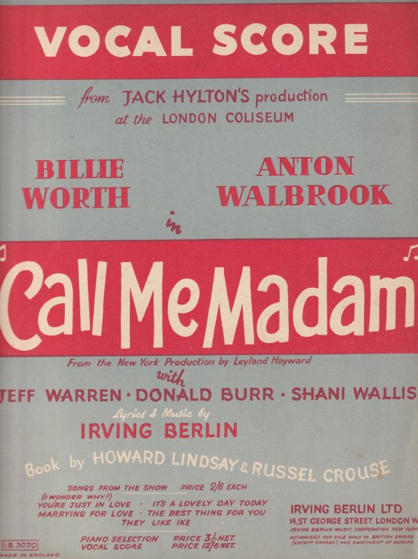 Call Me Madam London Coliseum Giant 1952 Theatre Piano Sheet Music Album