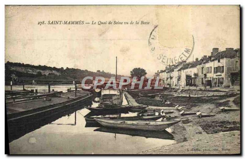 Old Postcard Saint Mammes The Quai de Seine Viewed from Bosse