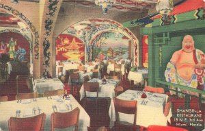 Miami FL Shangri-LA Restaurant Interior View, Linen Postcard 
