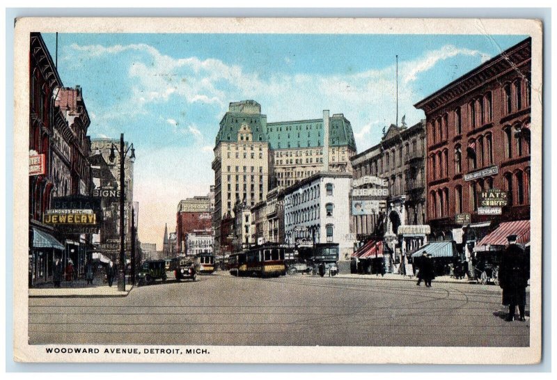 1918 Woodward Avenue Detroit Michigan MI, Jewelry Shops Stores Cars Postcard