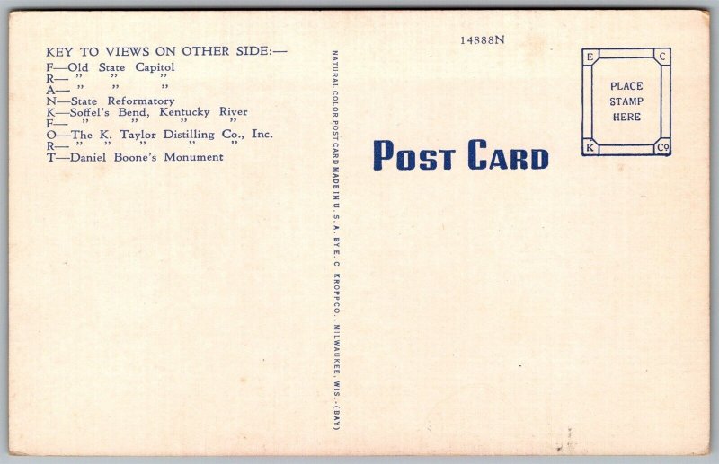Vtg Large Letter Greetings From Frankfort Kentucky KY 1940s Linen Postcard