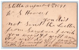 1891 WS Howard Stella Nebraska NE Omaha NE Antique Posted Postal Card