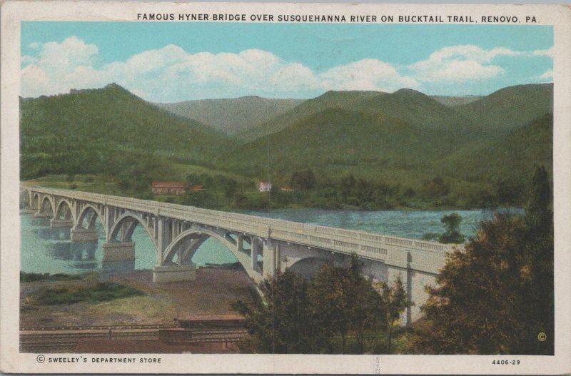 Postcard Hyner Bridge Over Susquehanna River Bucktail Trail Renovo PA