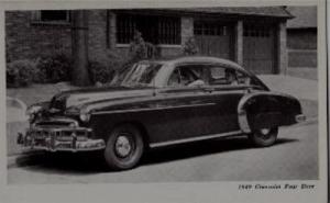 1949 Chevrolet Four Door Black & White Postcard