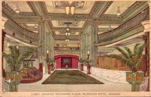 Illinois Chicago The Morrison Hotel Lobby Showing Mezzanine Floor 1933