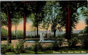 View of Prospect Park Fountain, Battle Creek MI Vintage Postcard V39