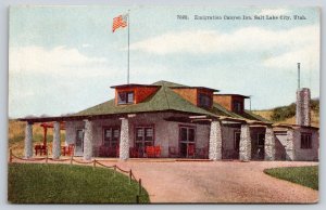 Salt Lake City Utah~Emigration Canyon Inn~Stone Bldg~USA Flag~c1910 Postcard