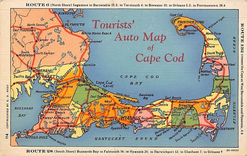 Auto Map of Cape Cod, MA USA Map Unused 