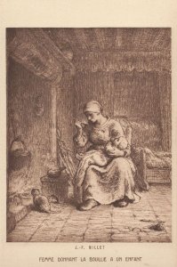 JF Millet Femme Donnant La Boullie A Un Enfant Painting Postcard