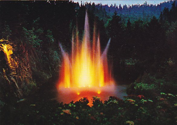 Canada Ross Fountain Illuminated Butchart Gardens Victoria British Columbia