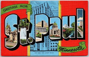 Greetings From Saint Paul Minnesota City Hall Courthouse Large Letter Postcard