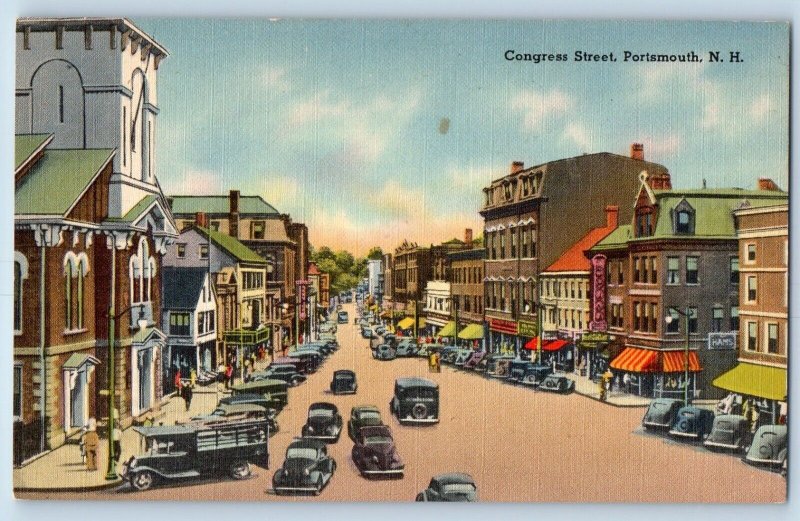 Portsmouth New Hampshire Postcard Congress Street Exterior Building 1940 Vintage