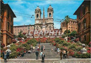 Postcard Modern Rome spanish steps and Church of the trinity of the mountains