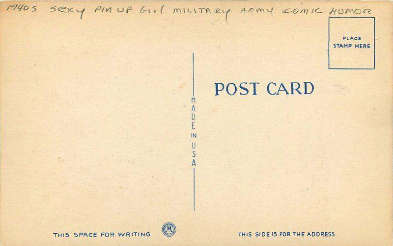 Army Comic artist impression Humor Military 1940s Sexy Pin up Girl Postcard 2236