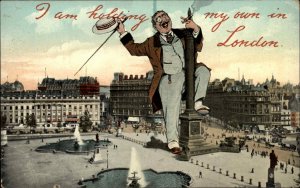 London Fantasy Teddy Roosevelt-Like Man Smoking Cigar Postcard c1910