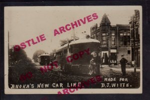 Anoka MINNESOTA RPPC c1910 MCKEEN MOTOR CAR Interurban TROLLEY LINE Depot MN