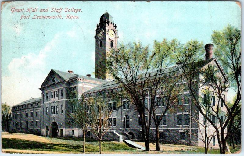 FORT LEAVENWORTH,  KS Kansas   GRANT HALL & Staff  COLLEGE  1909  Postcard 