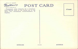 Fred Harvey El Capitain Train Dining Car Interior Linen Vintage Postcard