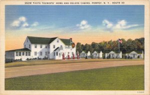 Snow White Tourists Home Cabins Route 20 Pompey New York linen postcard