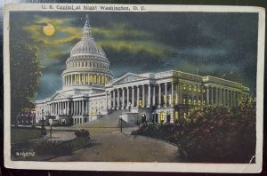 Vintage Postcard 1915-1930 US Capitol at Night, Electric Lights, Washington, DC