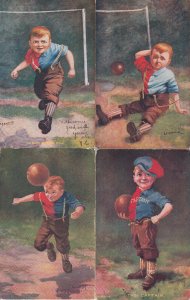 Set of 4 artist postcards by E.R. Kinsella 1907 Football Player comic caricature