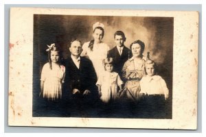 Vintage 1920's RPPC Postcard - Studio Portrait - Man & Wife with Five Children