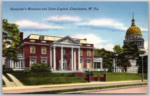 Vtg Charleston West Virginia WV Governor's Mansion State Capitol 1940s Postcard