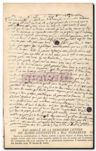 Paris Old Postcard Fac simile of the last letter of Marie Antoinette Ms. Elis...