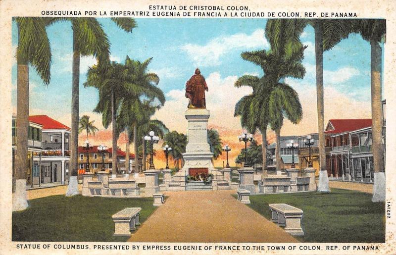 Colon Panama 1930s Postcard Statue Of Columbus Presented by Empress Eugenie