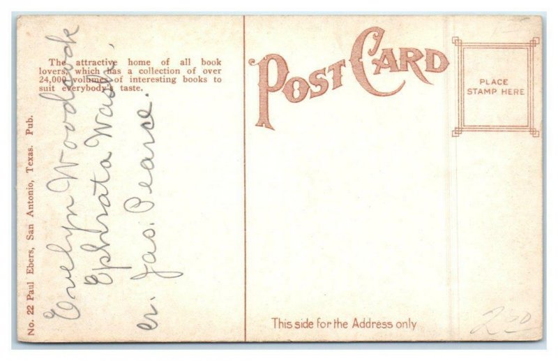 SAN ANTONIO, Texas TX ~ CARNEGIE LIBRARY ca 1910s  Postcard