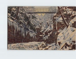 Postcard Winter Time at Suspension Bridge, Watkins Glen State Park Gorge, N. Y.